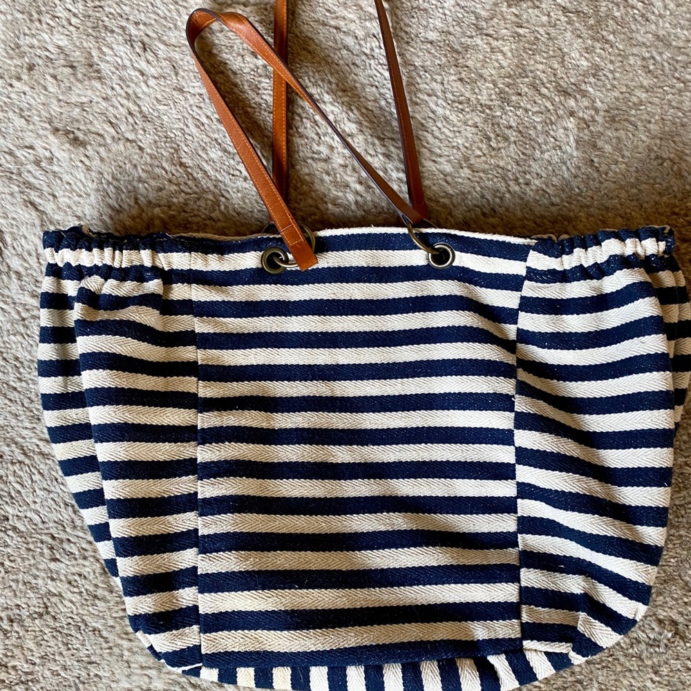 Navy/White Striped Hobo Bag